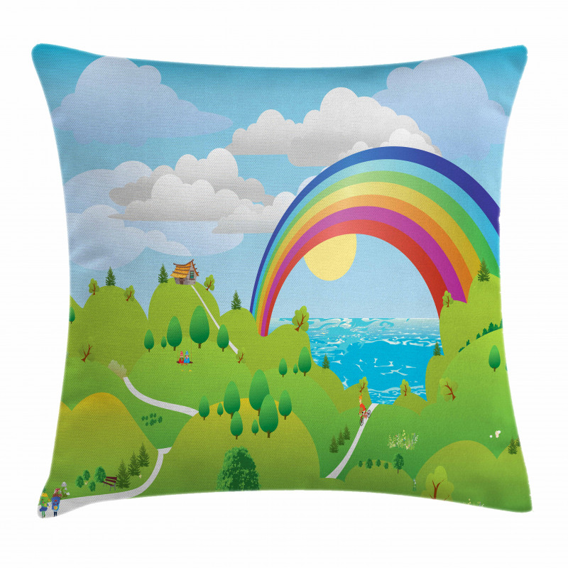 Landscape with Rainbow Clouds Pillow Cover