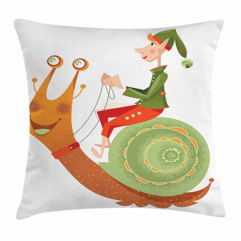 Little Elf Riding a Snail Pillow Cover