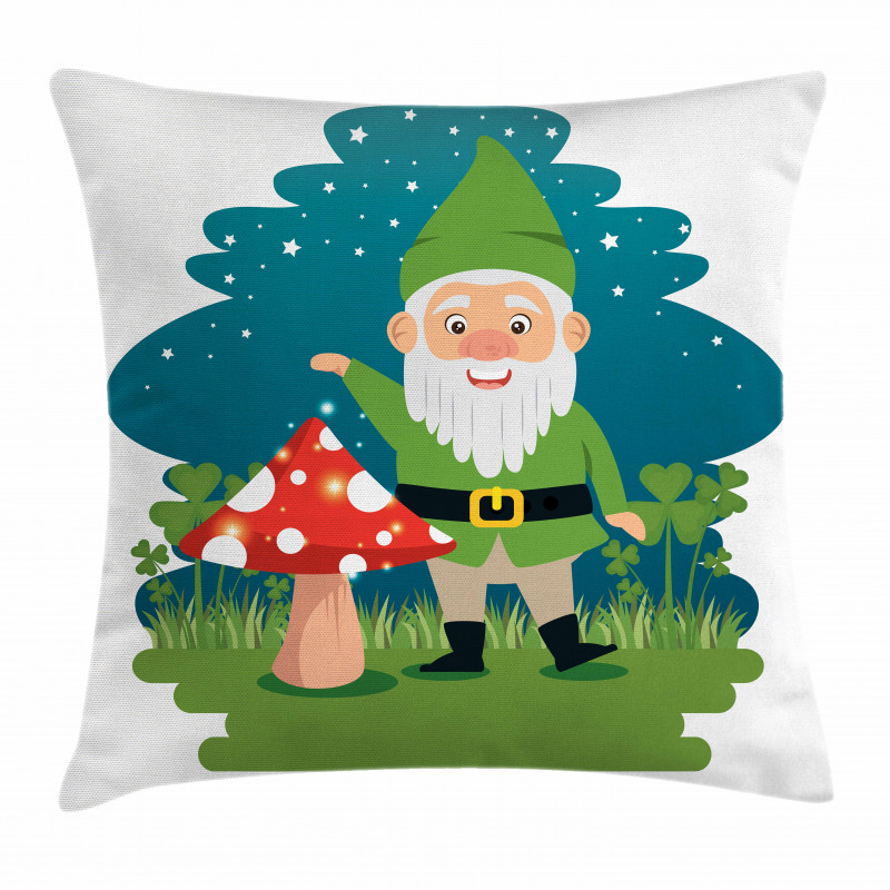 Elf with Mushroom in Forest Pillow Cover