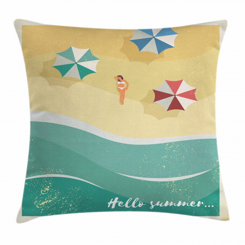 Woman Sunbathing Beach Pillow Cover