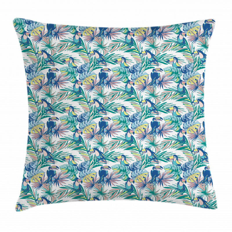 Toucan Bird Monstera Leaf Pillow Cover
