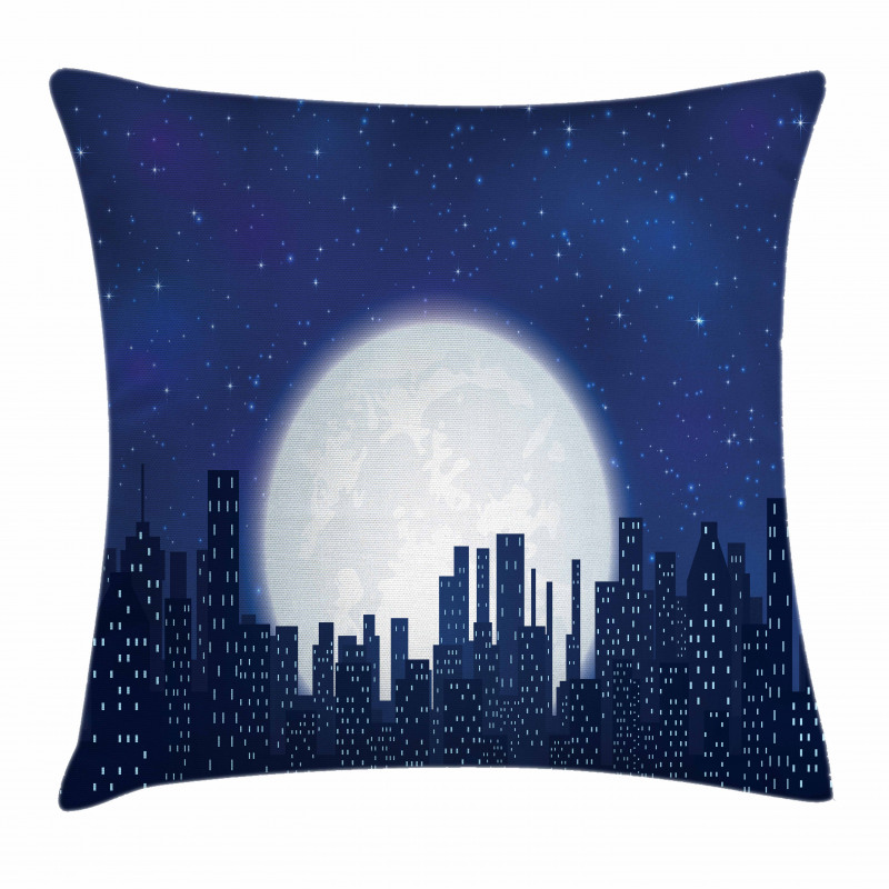 Moon Stars and City Pillow Cover