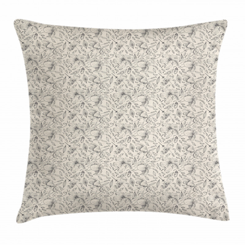 Rocks Flowers Leaves Sketch Pillow Cover