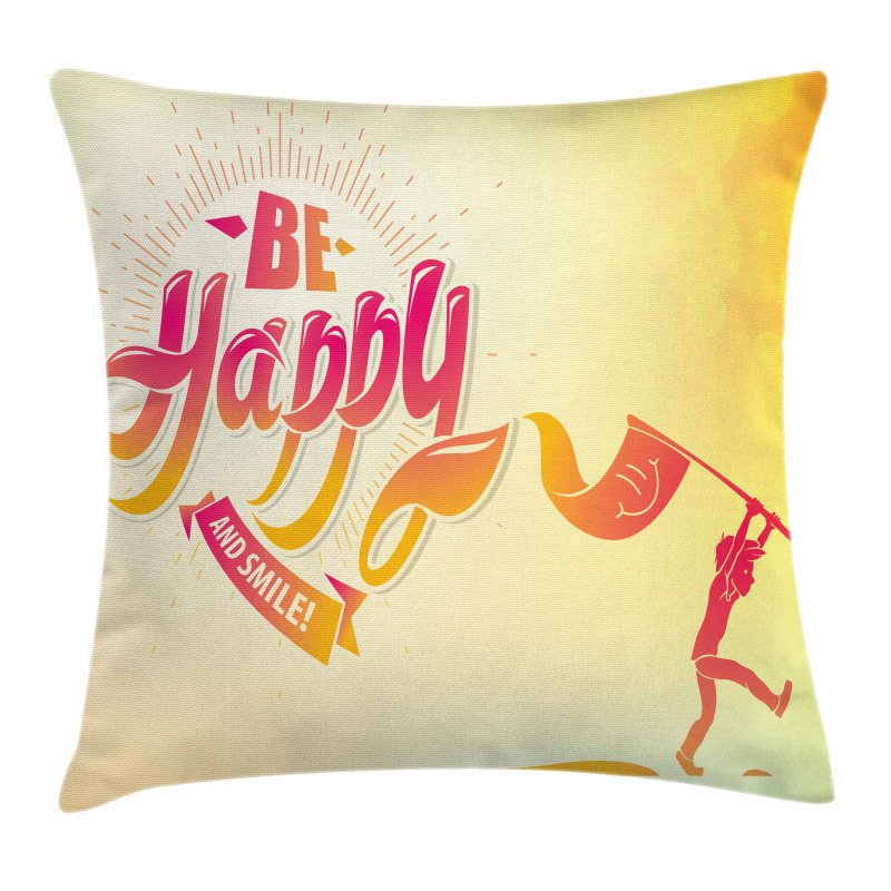 Be Happy and Smile Message Pillow Cover