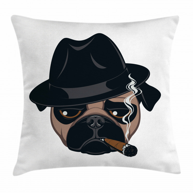 Cartoon Cool Pug Dog Portrait Pillow Cover