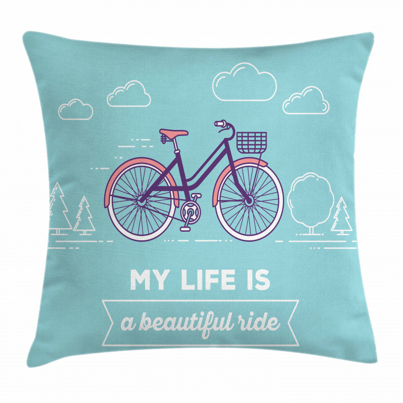 Retro Pastel Bike with Text Pillow Cover