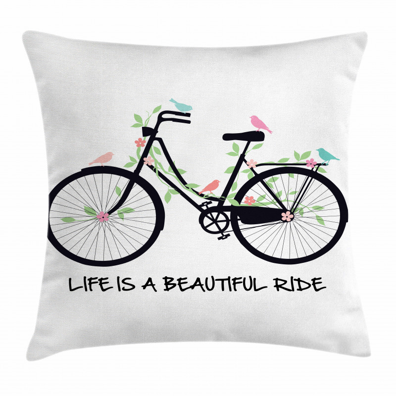 Vintage Bike Flowers Birds Pillow Cover