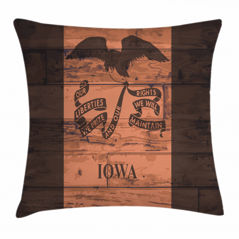 Iowa Flag on Wood Planks Pillow Cover