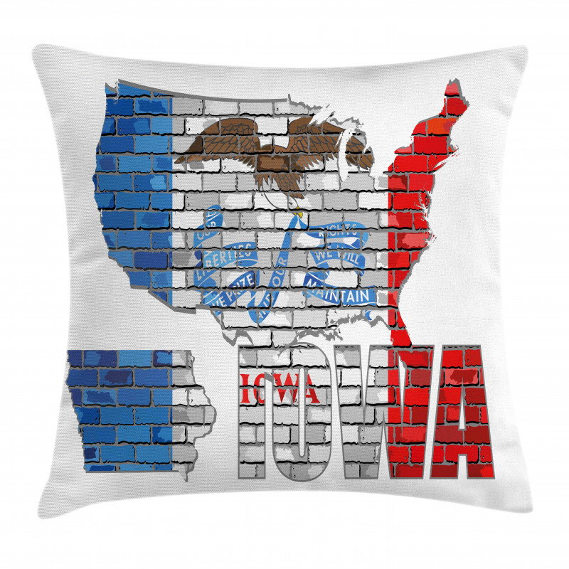 Iowa Map on a Brick Wall Pillow Cover