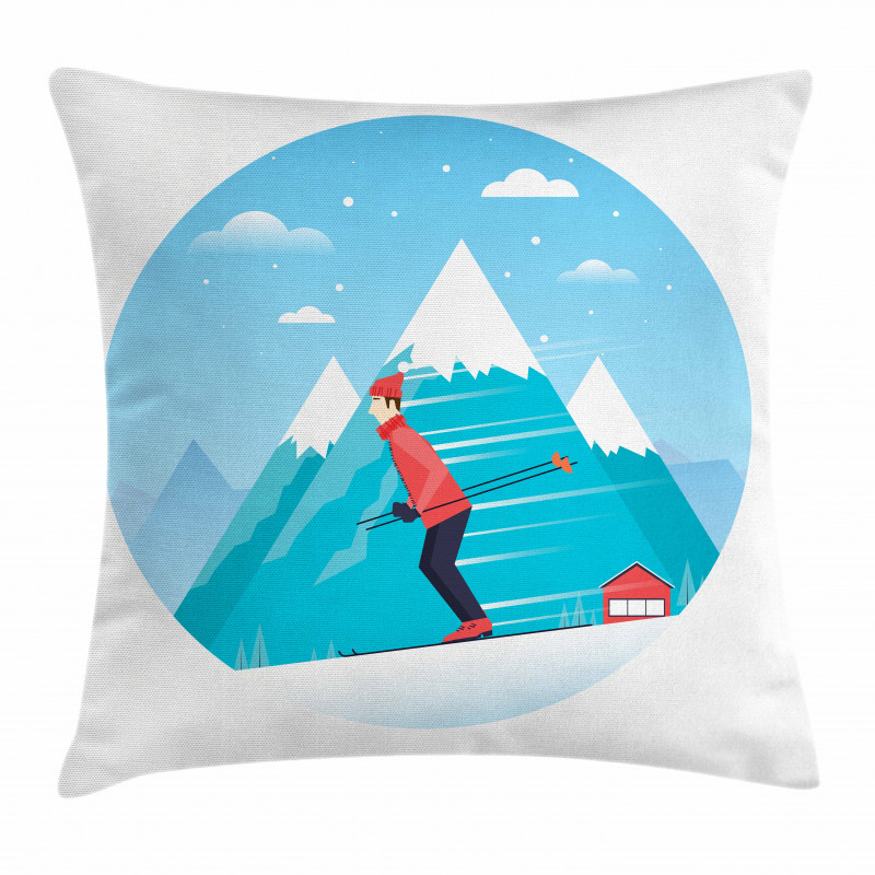 Man Skiing on a Snowy Hill Pillow Cover