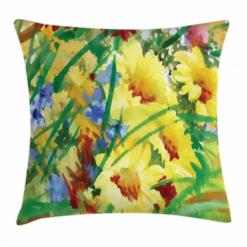 Watercolor Flower Field Pillow Cover