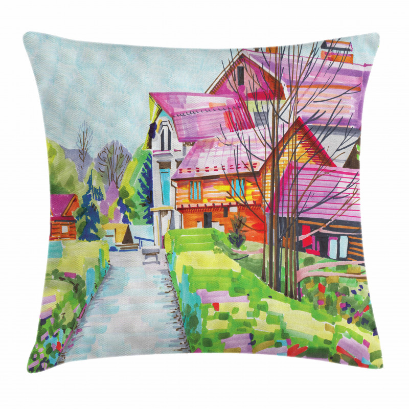 Rural Old Village Houses Pillow Cover