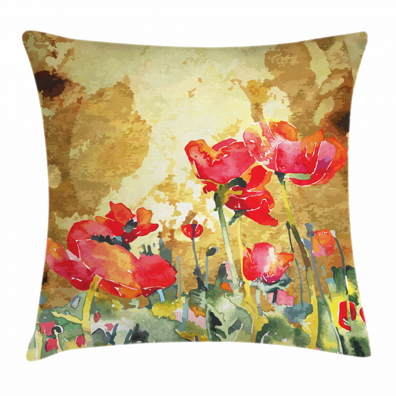 Poppy Blossoms Countryside Pillow Cover