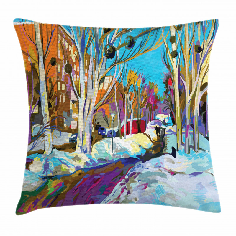 City Urban Park in Winter Pillow Cover