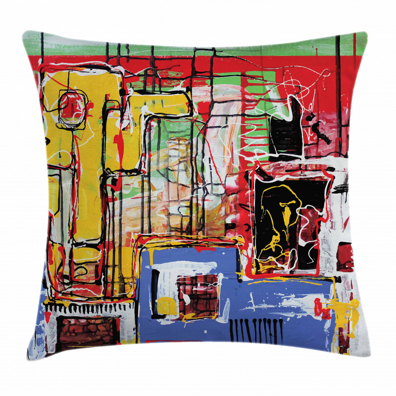 Cubist Grunge Painting Pillow Cover