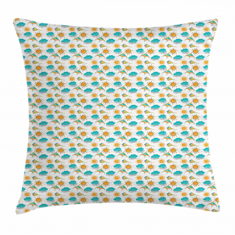 Sun and Clouds with Outlines Pillow Cover