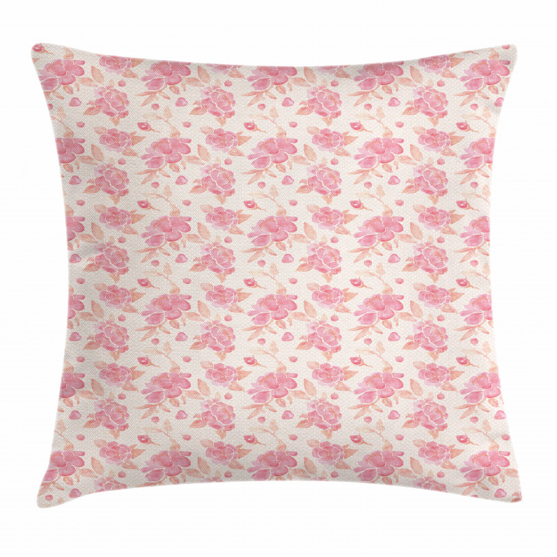 Pinkish Watercolor Flowers Pillow Cover