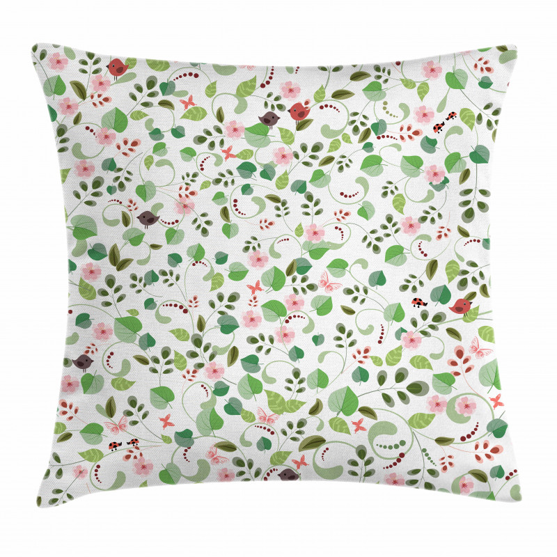 Birds Butterflies and Leaves Pillow Cover