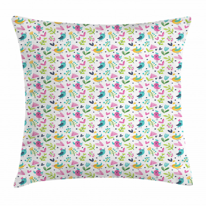 Flying Birds Flowers Hearts Pillow Cover