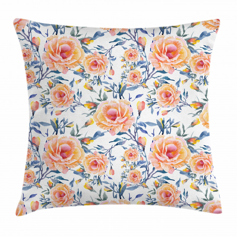 Blossoms with Aquarelle Effect Pillow Cover