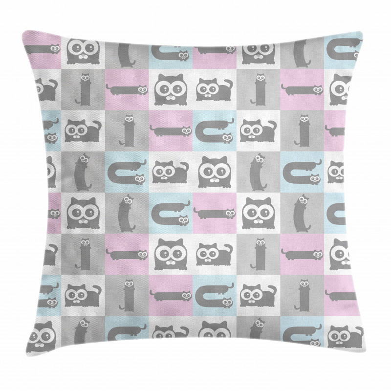 Pastel Checkered Funny Animal Pillow Cover