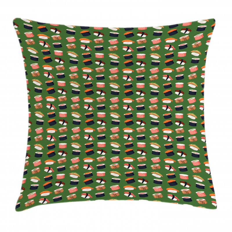 Seafood Rolls on Green Shade Pillow Cover