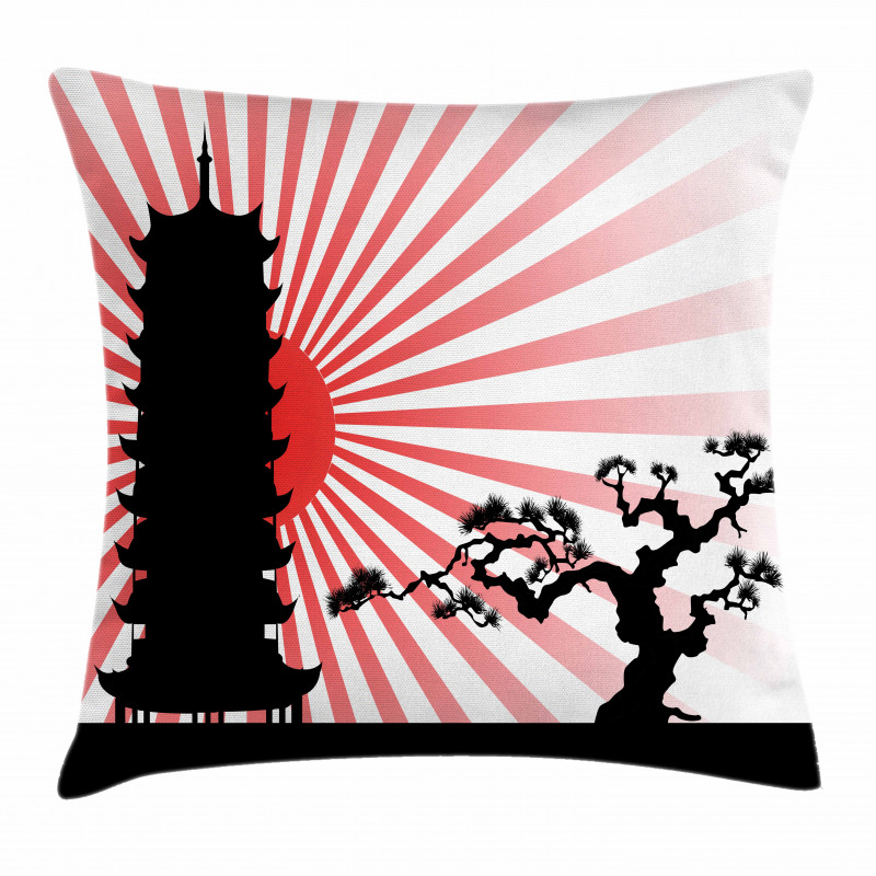Shinto Building and Tree Pillow Cover