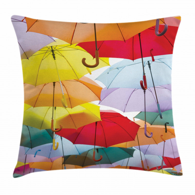 Hanged Vivid Umbrellas Pillow Cover