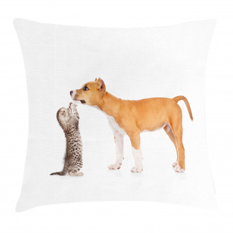 Kitten and a Stafford Puppy Pillow Cover