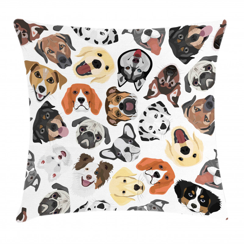 Faces of Various Dog Breeds Pillow Cover