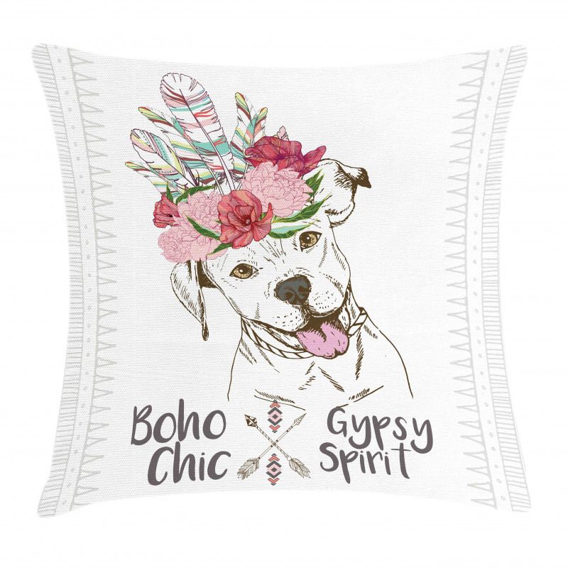 Dog in a Feather Headpiece Pillow Cover