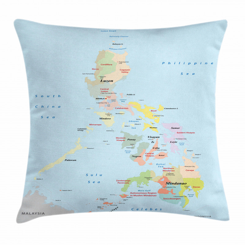 Map Cities with Seas Pillow Cover