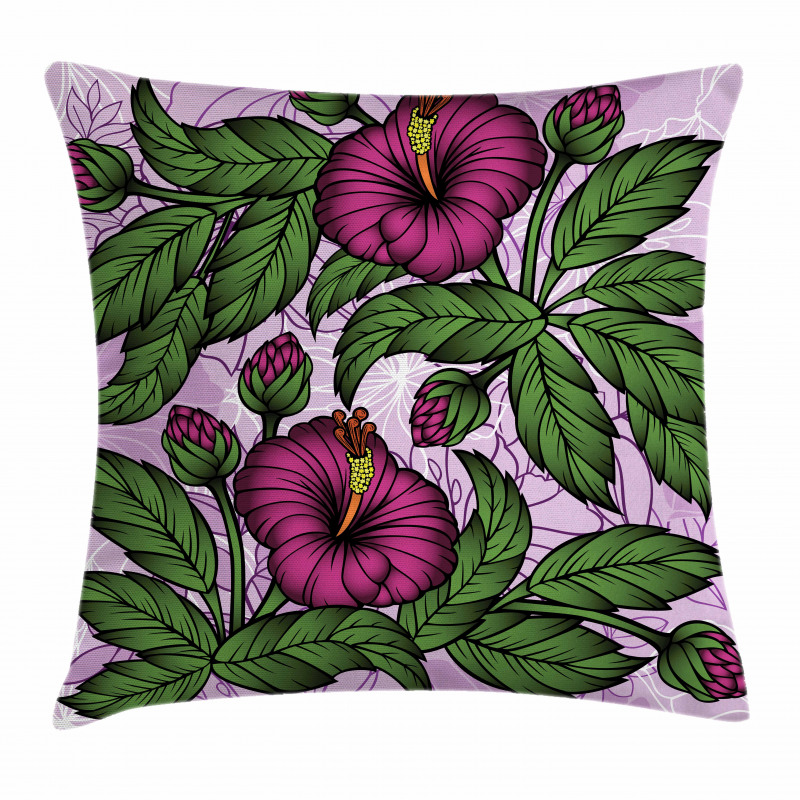 Hibiscus Blossoms Pattern Pillow Cover