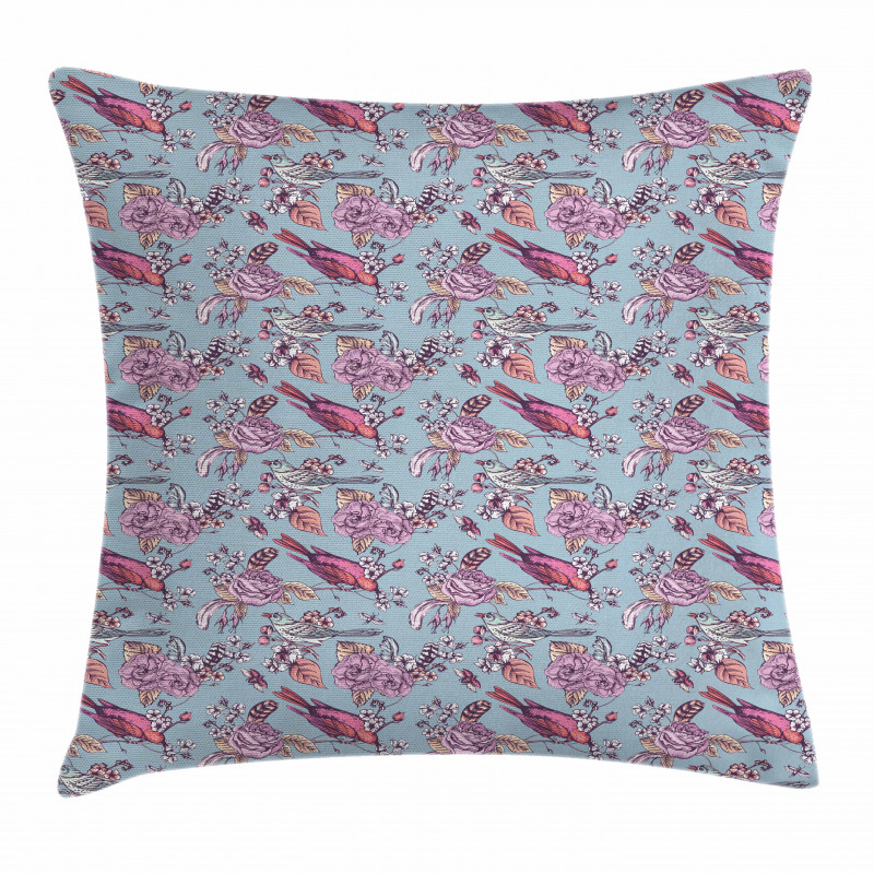 Perching Birds and Flowers Pillow Cover