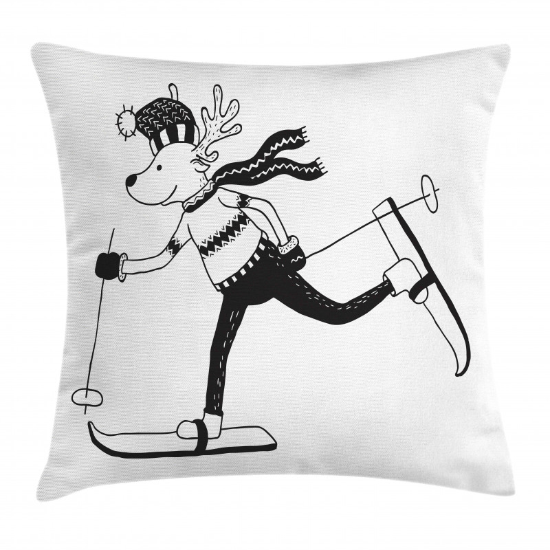 Skiing Funny Reindeer Pillow Cover