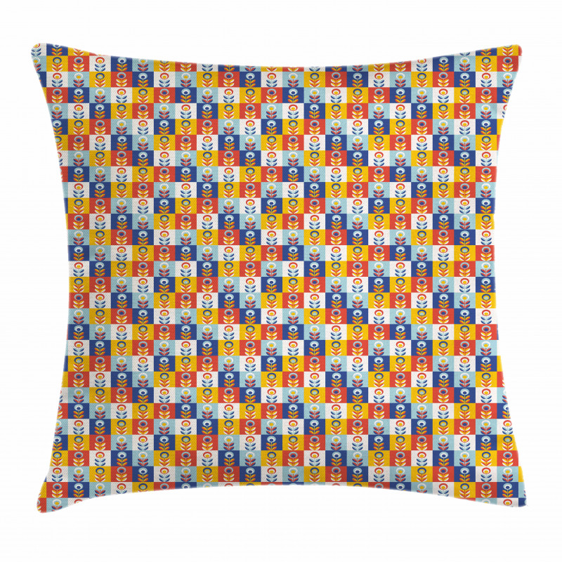 Checkered and Floral Pillow Cover