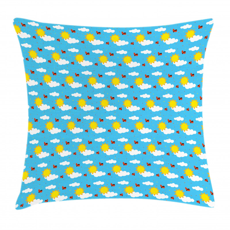 Sky Cartoon with Fluffy Clouds Pillow Cover