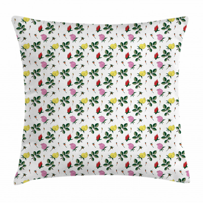 Colorful Rose Buds Leaves Pillow Cover