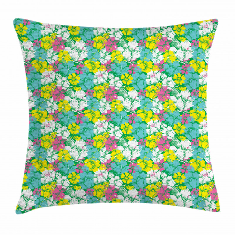 Grunge Summer Flowers Pillow Cover