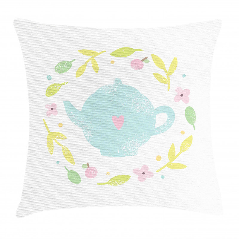 Grungy Teapot Floral Wreath Pillow Cover