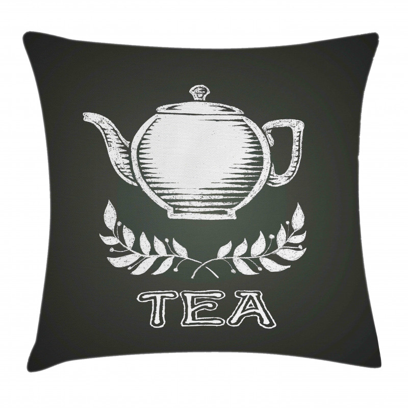 Teapot Leaf Branches Chalkboard Pillow Cover