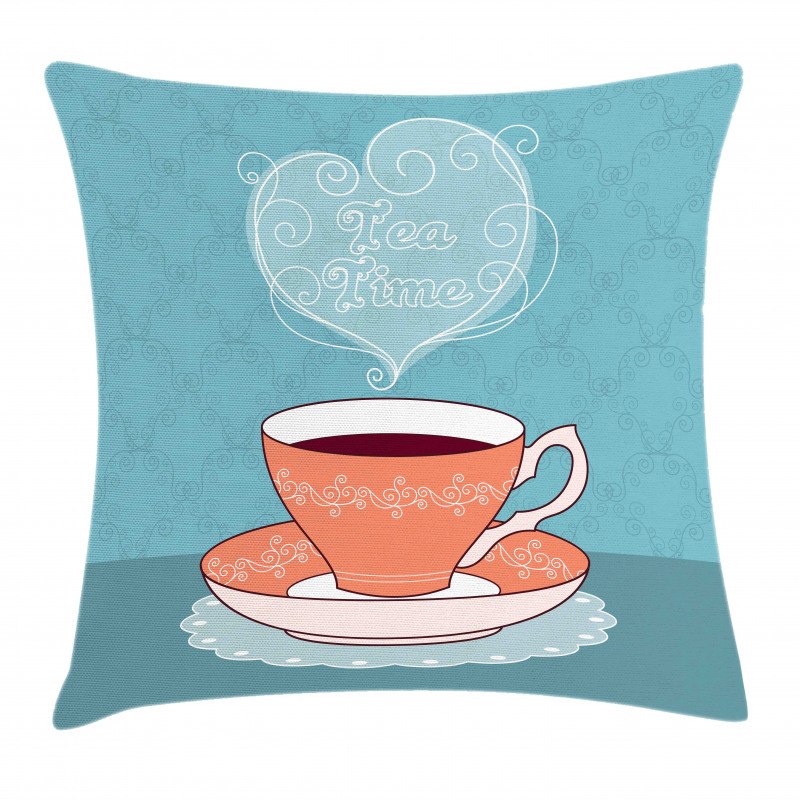Teatime Calligraphy with a Cup Pillow Cover