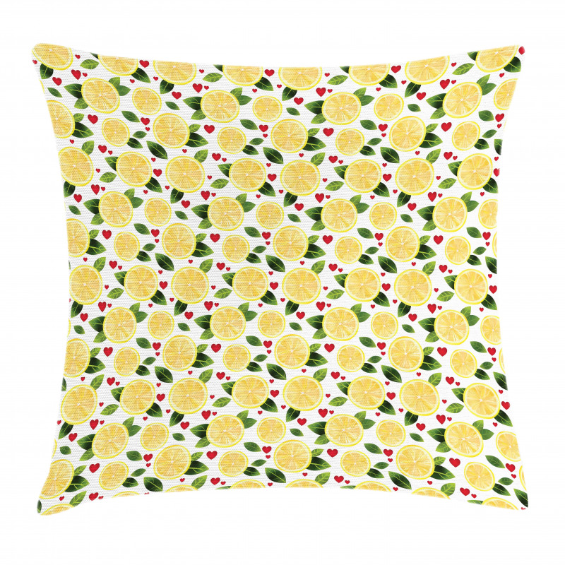 Slices Leaves and Red Hearts Pillow Cover