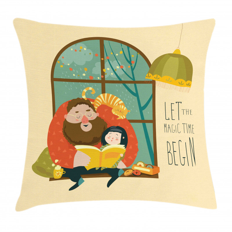 Father Daughter Reading Pillow Cover