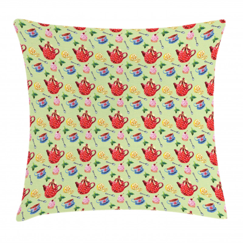 Teapots with Polka Dots Lemons Pillow Cover