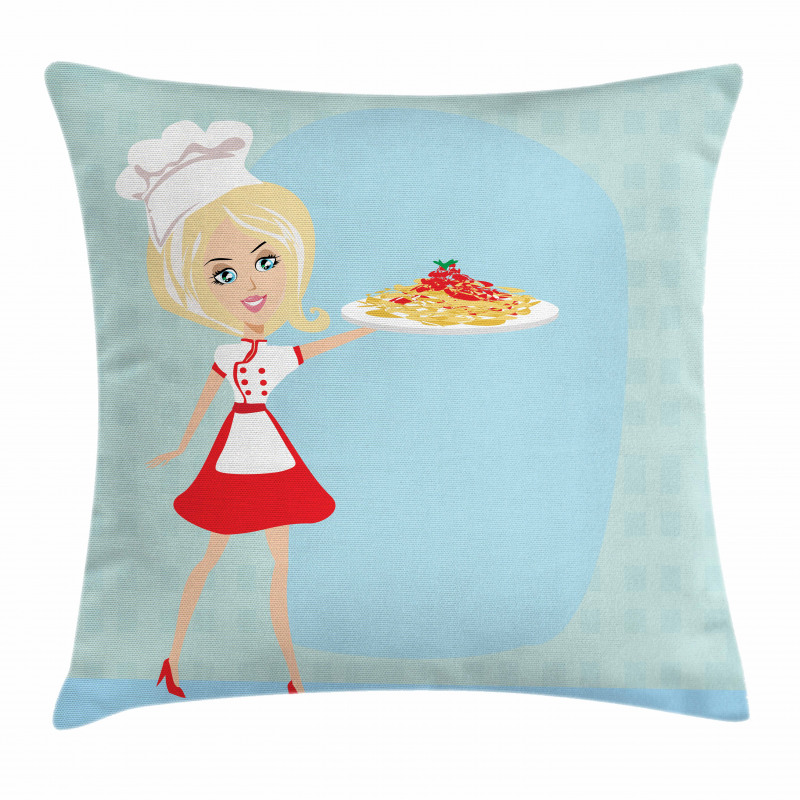 Blonde Chef with Spaghetti Pillow Cover