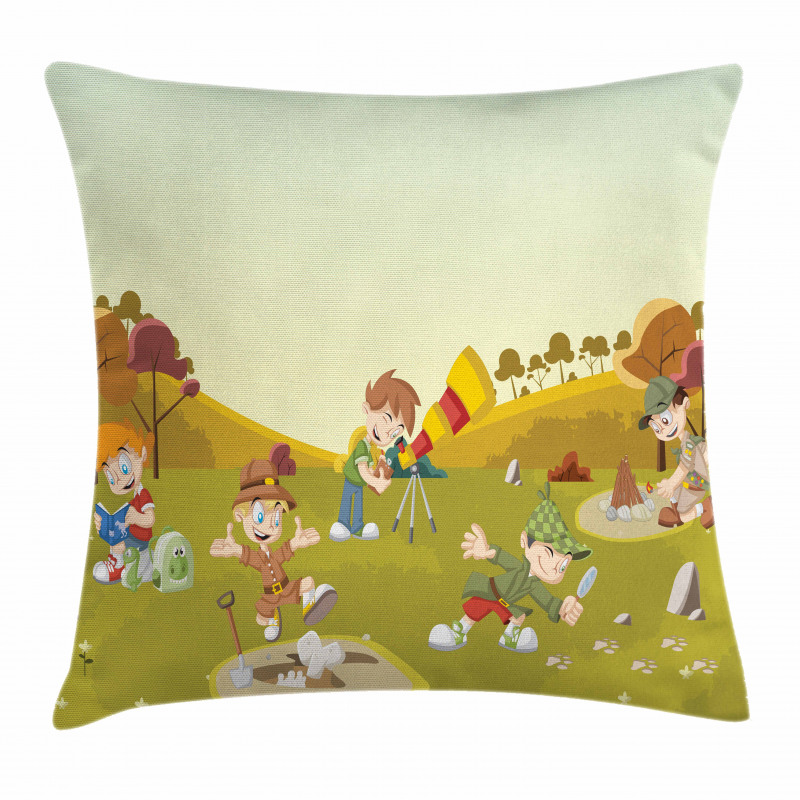 Cartoon Explorer on Field Pillow Cover