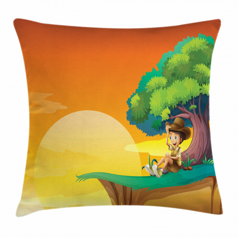 Kid Sitting by a Big Tree Pillow Cover