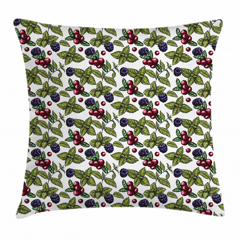 Berry Mint Leaf Herbs Pillow Cover
