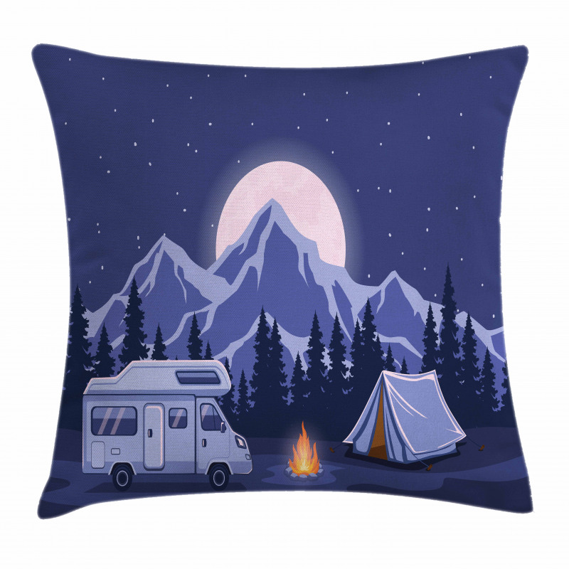 Family Adventure Camping Forest Pillow Cover